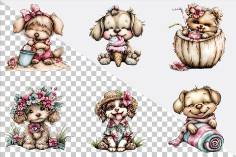 Whimsical Summer Dog Clipart Bundle. Sublimation SVGArt 