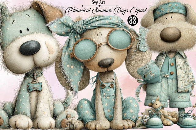 Whimsical Summer Dogs Clipart Bundle Sublimation SVGArt 