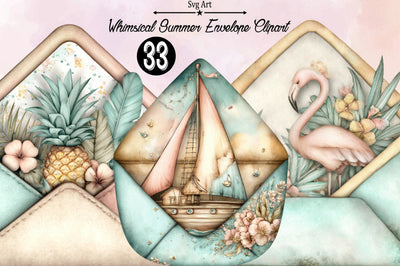 Whimsical Summer Envelope Clipart Bundle. Sublimation SVGArt 