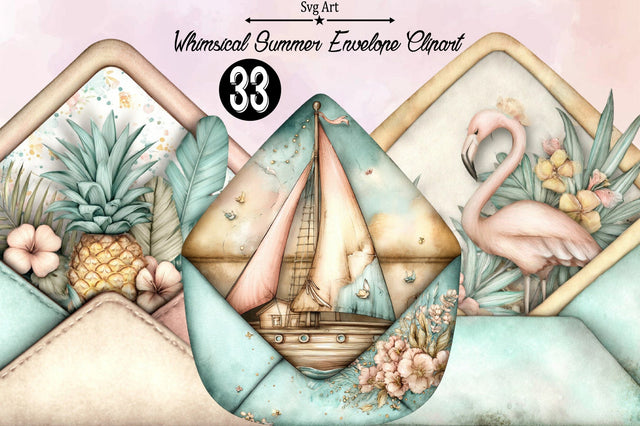 Whimsical Summer Envelope Clipart Bundle. Sublimation SVGArt 