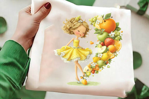 Whimsical Summer Fruit Girls Clipart Sublimation SVGArt 