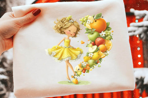Whimsical Summer Fruit Girls Clipart Sublimation SVGArt 
