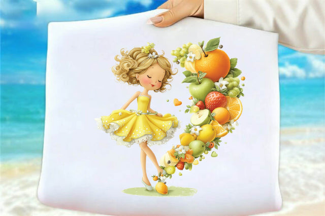 Whimsical Summer Fruit Girls Clipart Sublimation SVGArt 