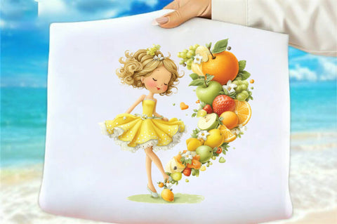 Whimsical Summer Fruit Girls Clipart Sublimation SVGArt 