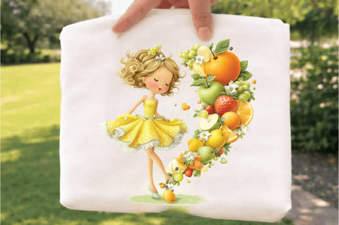 Whimsical Summer Fruit Girls Clipart Sublimation SVGArt 