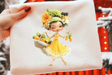 Whimsical Summer Fruit Girls Clipart Sublimation SVGArt 
