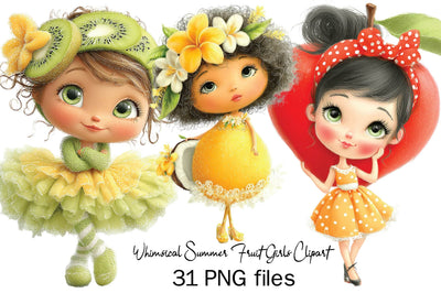 Whimsical Summer Fruit Girls Clipart Sublimation SVGArt 