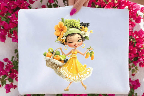 Whimsical Summer Fruit Girls Clipart Sublimation SVGArt 