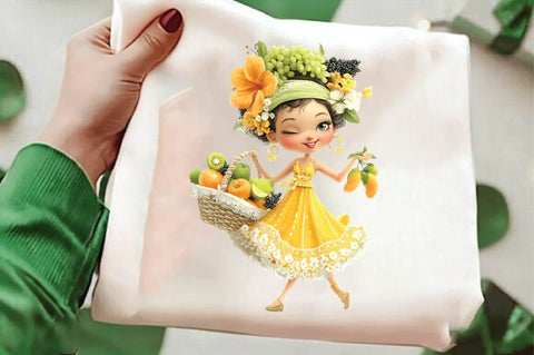 Whimsical Summer Fruit Girls Clipart Sublimation SVGArt 