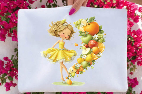 Whimsical Summer Fruit Girls Clipart Sublimation SVGArt 