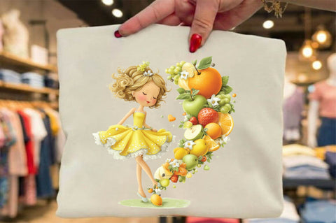 Whimsical Summer Fruit Girls Clipart Sublimation SVGArt 