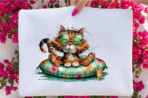 Whimsical Summer Funny Cat Clipart Bundle. Sublimation SVGArt 