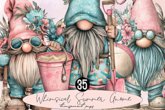Whimsical Summer Gnome Clipart Bundle. Sublimation SVGArt 