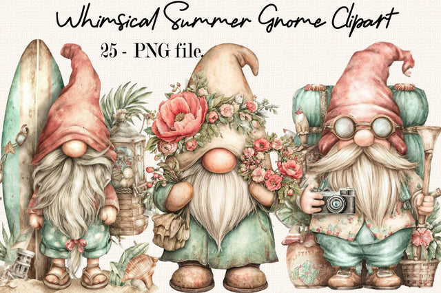 Whimsical Summer Gnome Clipart Bundle. Sublimation SVGArt 