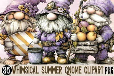 Whimsical Summer Gnome Clipart Bundle. Sublimation SVGArt 