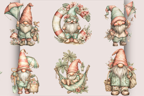 Whimsical Summer Gnome Clipart Bundle. Sublimation SVGArt 