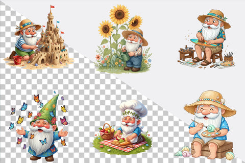Whimsical Summer Gnome Clipart Bundle. Sublimation SVGArt 