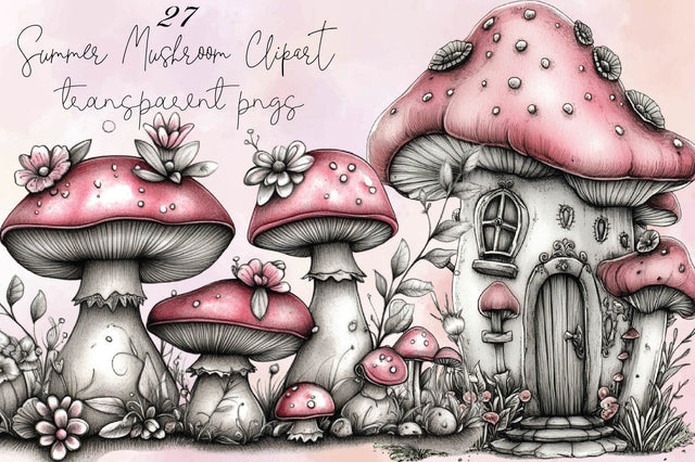 Whimsical Summer Mushroom Clipart Bundle. Sublimation SVGArt 