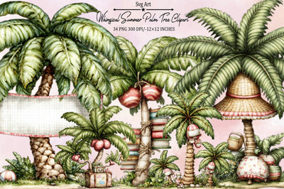 Whimsical Summer Palm Tree Clipart Bundle. Sublimation SVGArt 