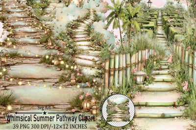 Whimsical Summer Pathway Clipart Bundle. Sublimation SVGArt 