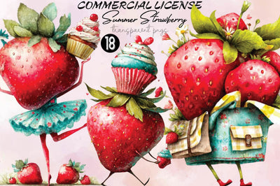 Whimsical Summer Strawberry Clipart Sublimation SVGArt 