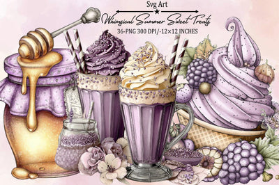 Whimsical Summer Sweet Treats Clipart Bundle. Sublimation SVGArt 
