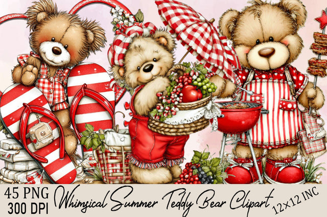 Whimsical Summer Teddy Bear Clipart Sublimation SVGArt 