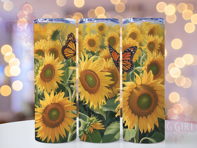 Whimsical Sunflower Butterfly Tumbler, Big Sunflower Tumbler, Rustic Floral Wrap, Whimsical Butterfly Wrap, Country Flower Wrap, Sublimation Design, Trendy Gift Idea Sublimation SvggirlplusArt 