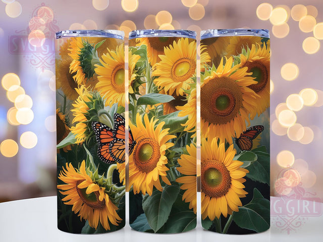 Whimsical Sunflower Butterfly Tumbler, Big Sunflower Tumbler, Rustic Floral Wrap, Whimsical Butterfly Wrap, Country Flower Wrap, Sublimation Design, Trendy Gift Idea Sublimation SvggirlplusArt 