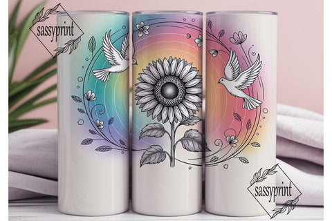 Whimsical Sunflower & Doves Tumbler Wrap Sublimation sassyprint 