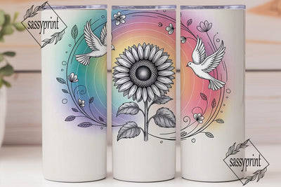 Whimsical Sunflower & Doves Tumbler Wrap Sublimation sassyprint 
