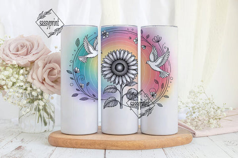 Whimsical Sunflower & Doves Tumbler Wrap Sublimation sassyprint 