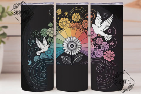 Whimsical Sunflower & Doves Tumbler Wrap Sublimation sassyprint 