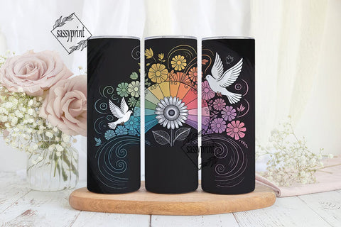Whimsical Sunflower & Doves Tumbler Wrap Sublimation sassyprint 