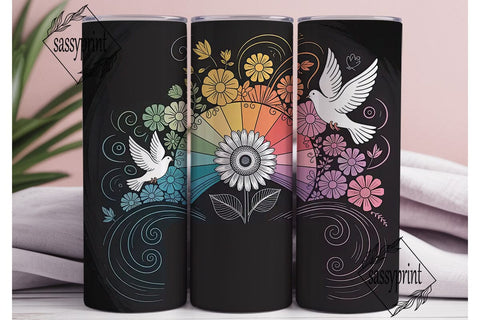 Whimsical Sunflower & Doves Tumbler Wrap Sublimation sassyprint 