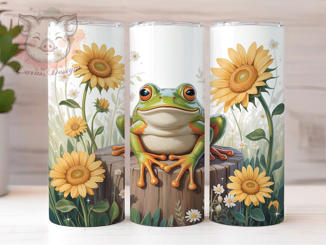 Whimsical Sunflower Frog Tumbler, Frog Design, Sunflower Wrap, Sublimation Art, 20oz Tumbler, Nature Theme, Whimsical Pattern Sublimation Lara' s Designs 