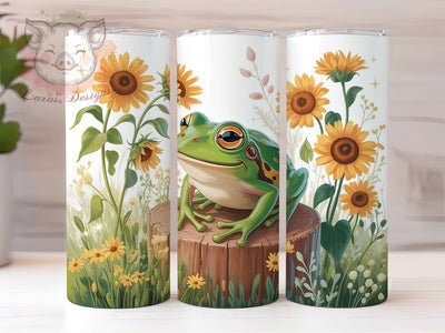 Whimsical Sunflower Frog Tumbler, Frog Design, Sunflower Wrap, Sublimation Art, 20oz Tumbler, Nature Theme, Whimsical Pattern Sublimation Lara' s Designs 