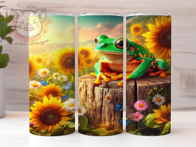 Whimsical Sunflower Frog Tumbler, Frog Design, Sunflower Wrap, Sublimation Art, 20oz Tumbler, Nature Theme, Whimsical Pattern Sublimation Lara' s Designs 