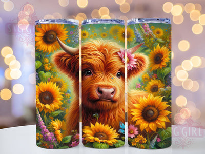 Whimsical Sunflower Highland Cow Tumbler, Highland Cow Tumbler, Rustic Cow Wrap, Whimsical Cow Wrap, Country Cow Wrap, Sublimation Design, Trendy Gift Idea Sublimation SvggirlplusArt 