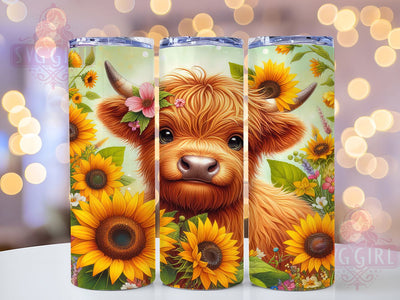 Whimsical Sunflower Highland Cow Tumbler, Highland Cow Tumbler, Rustic Cow Wrap, Whimsical Cow Wrap, Country Cow Wrap, Sublimation Design, Trendy Gift Idea Sublimation SvggirlplusArt 