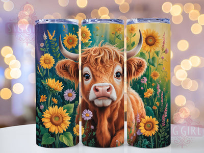 Whimsical Sunflower Highland Cow Tumbler, Highland Cow Tumbler, Rustic Cow Wrap, Whimsical Cow Wrap, Country Cow Wrap, Sublimation Design, Trendy Gift Idea Sublimation SvggirlplusArt 