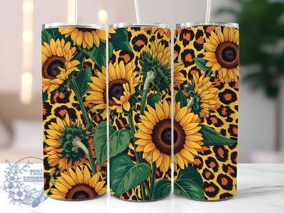 Whimsical Sunflower Leopard Tumbler, Animal Print Tumbler, Rustic Sunflower Wrap, Whimsical Leopard Wrap, Country Floral Wrap, Sublimation Design, Trendy Gift Idea Sublimation ToriDesigns 
