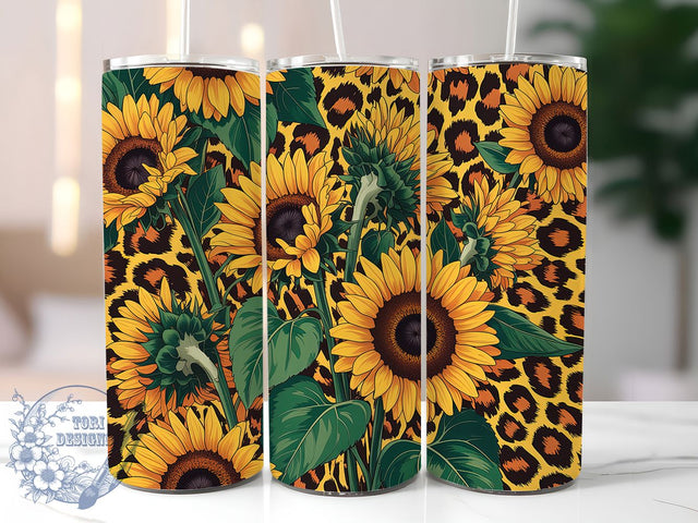 Whimsical Sunflower Leopard Tumbler, Animal Print Tumbler, Rustic Sunflower Wrap, Whimsical Leopard Wrap, Country Floral Wrap, Sublimation Design, Trendy Gift Idea Sublimation ToriDesigns 