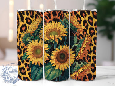 Whimsical Sunflower Leopard Tumbler, Animal Print Tumbler, Rustic Sunflower Wrap, Whimsical Leopard Wrap, Country Floral Wrap, Sublimation Design, Trendy Gift Idea Sublimation ToriDesigns 