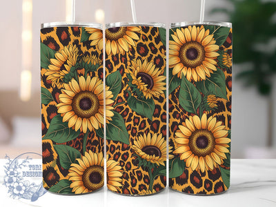 Whimsical Sunflower Leopard Tumbler, Animal Print Tumbler, Rustic Sunflower Wrap, Whimsical Leopard Wrap, Country Floral Wrap, Sublimation Design, Trendy Gift Idea Sublimation ToriDesigns 