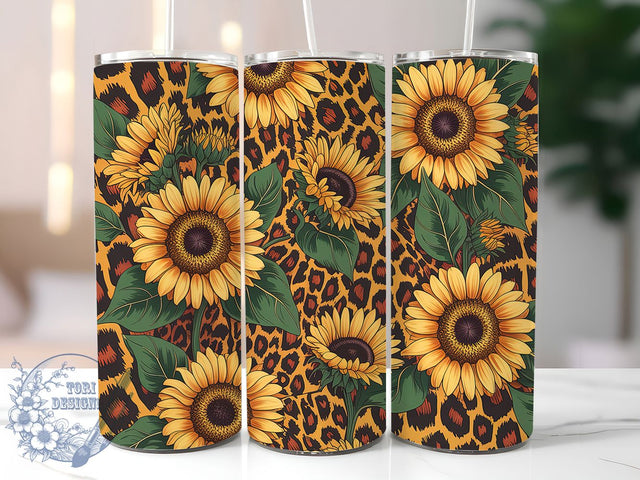 Whimsical Sunflower Leopard Tumbler, Animal Print Tumbler, Rustic Sunflower Wrap, Whimsical Leopard Wrap, Country Floral Wrap, Sublimation Design, Trendy Gift Idea Sublimation ToriDesigns 