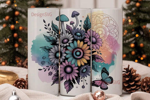 Whimsical Sunflower Mandala Tumbler Wrap Sublimation DesignSVG 