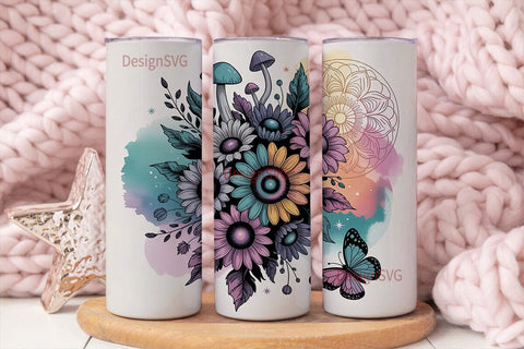 Whimsical Sunflower Mandala Tumbler Wrap Sublimation DesignSVG 