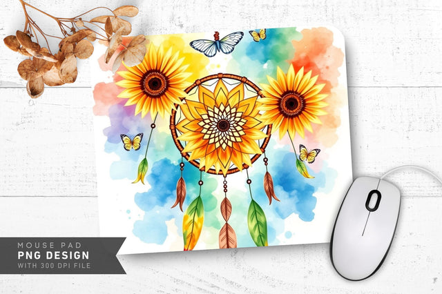 Whimsical Sunflower Splash Mousepad Sublimation Regulrcrative 