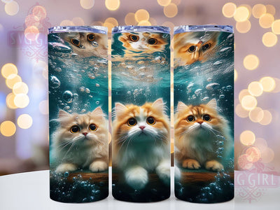 Whimsical Swimming Water Cat Tumbler, Water Cat Wrap, 20Oz Skinny Tumbler, Funny Cat Sublimation, Aquatic Animal Design, Whimsical Pet Tumbler, Cute Cat Wrap Sublimation SvggirlplusArt 